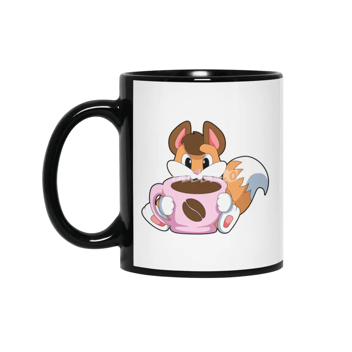 Fox with Cup of Coffee Siyah Kupa