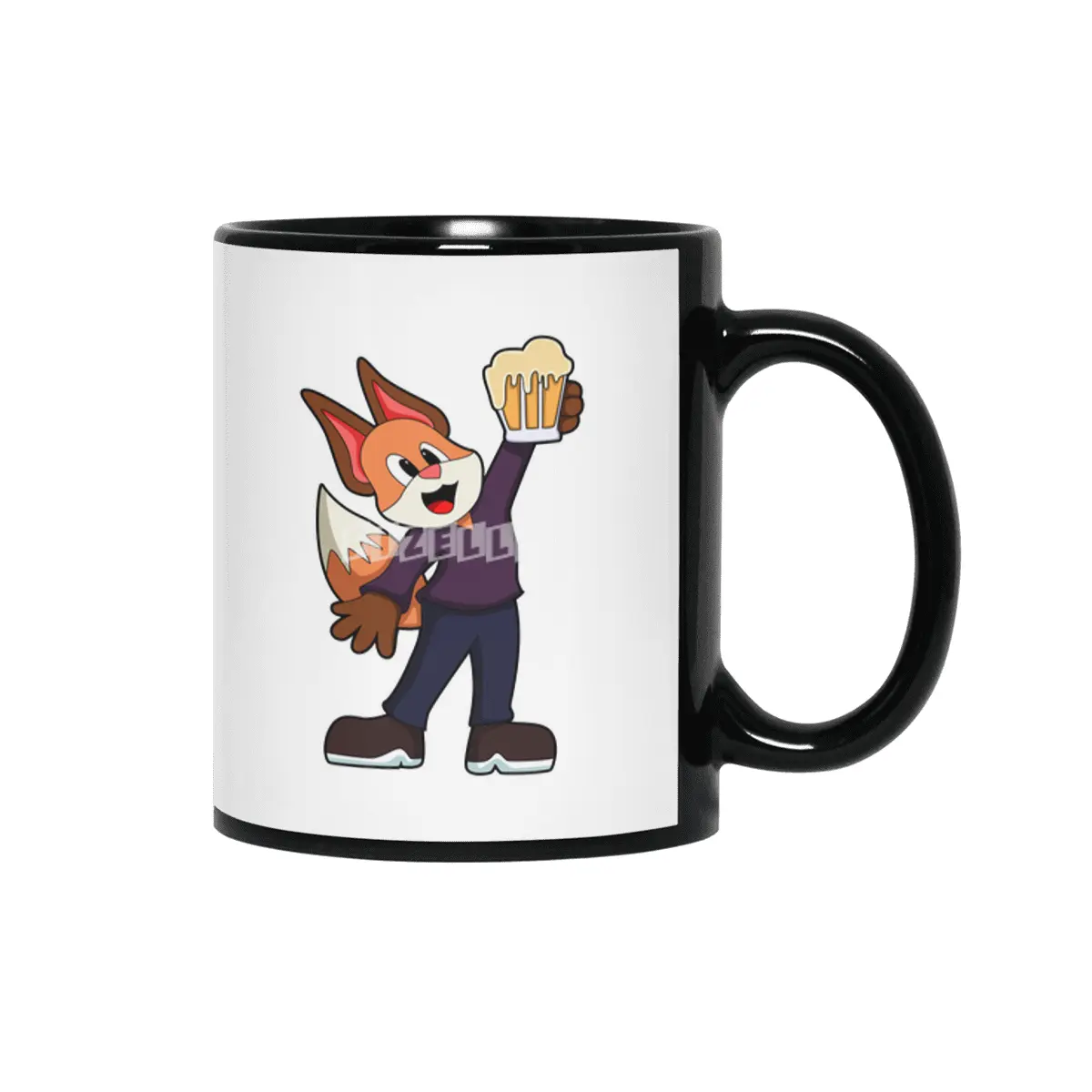 Fox with Glass of Beer Siyah Kupa