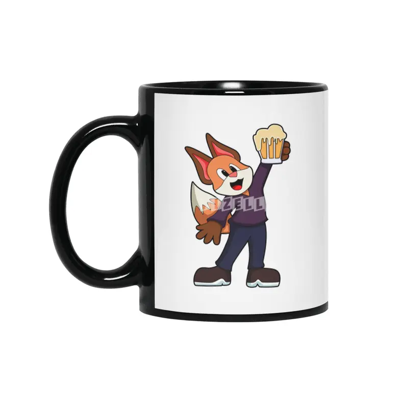 Fox with Glass of Beer Siyah Kupa