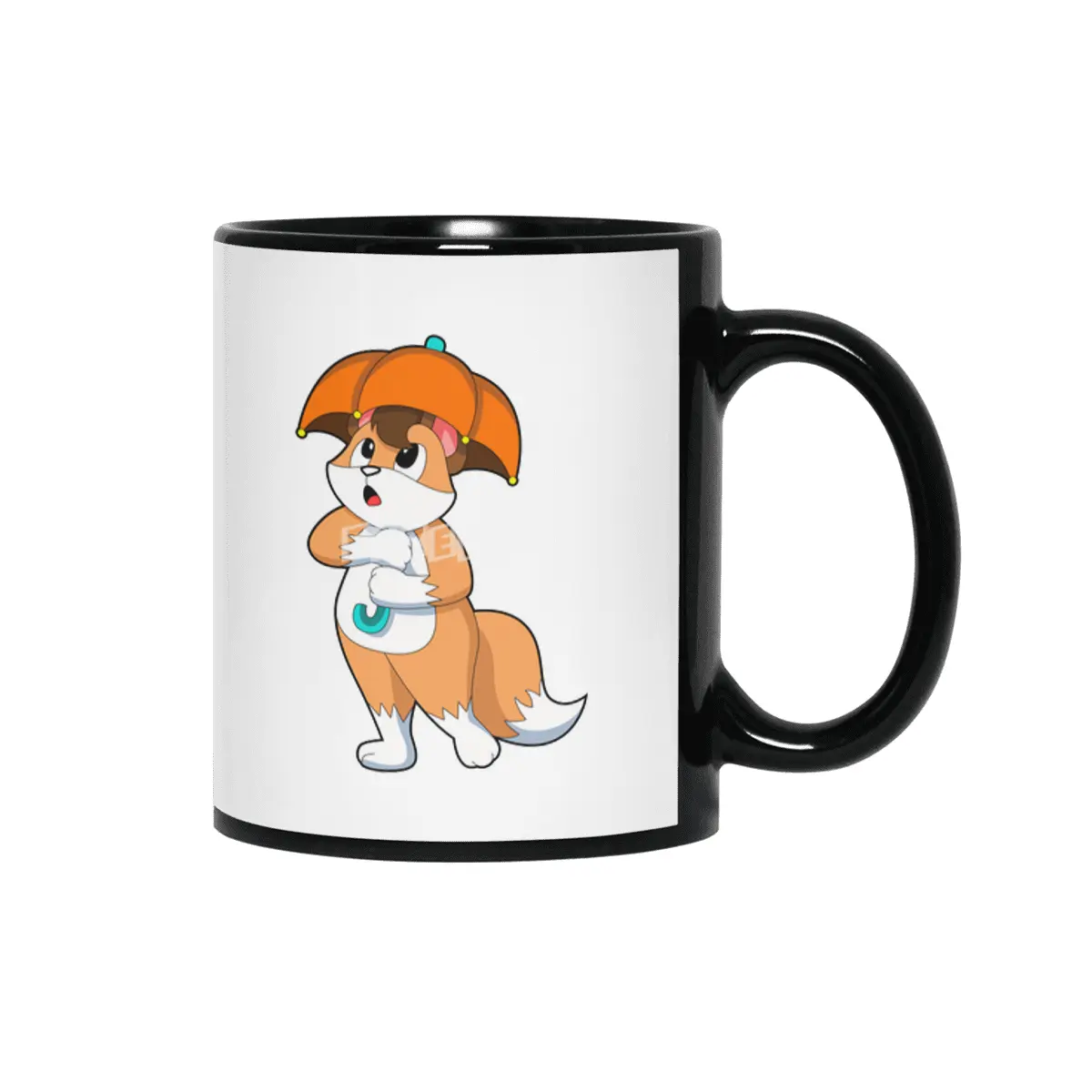 Fox with Umbrella Siyah Kupa