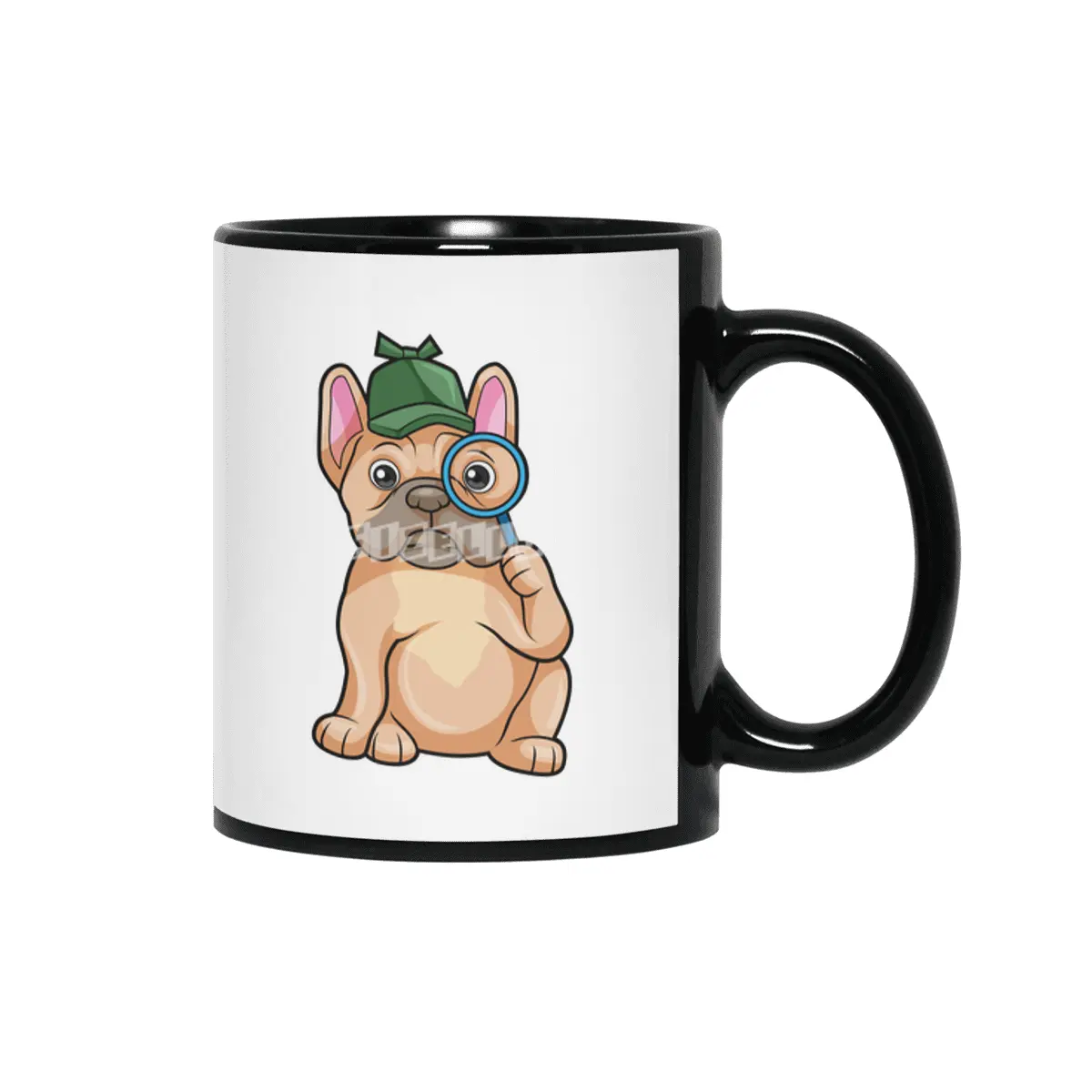 French bulldog as Detective with Magnifying glass Siyah Kupa