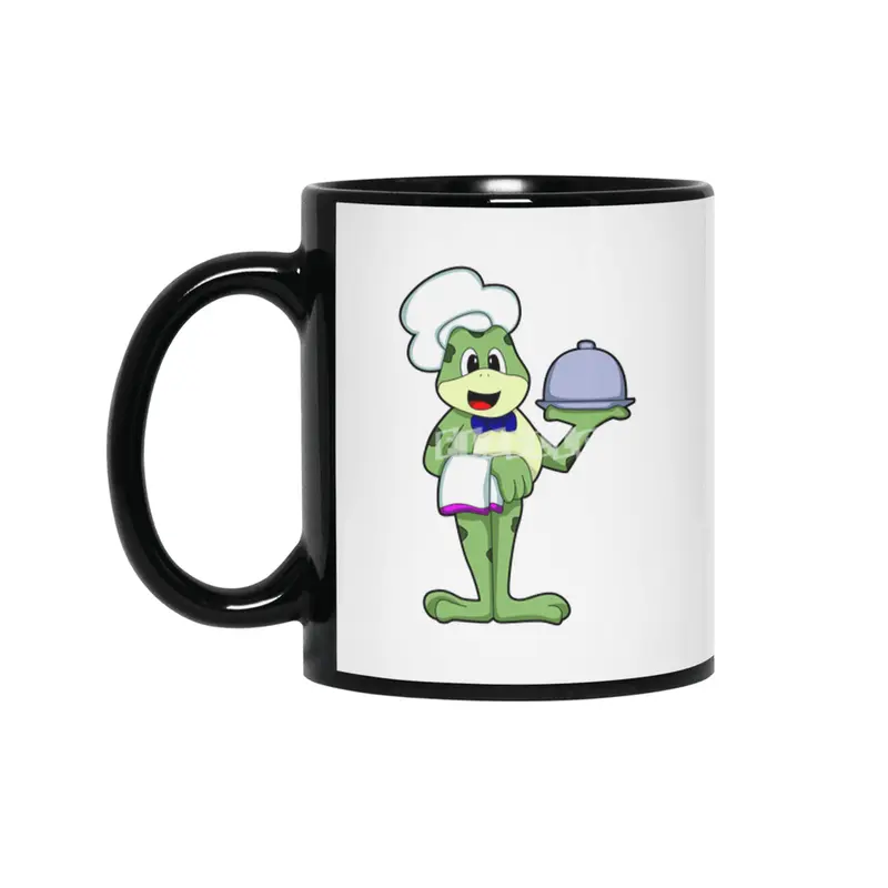 Frog as Chef with Serving plate & Chef's hat Siyah Kupa