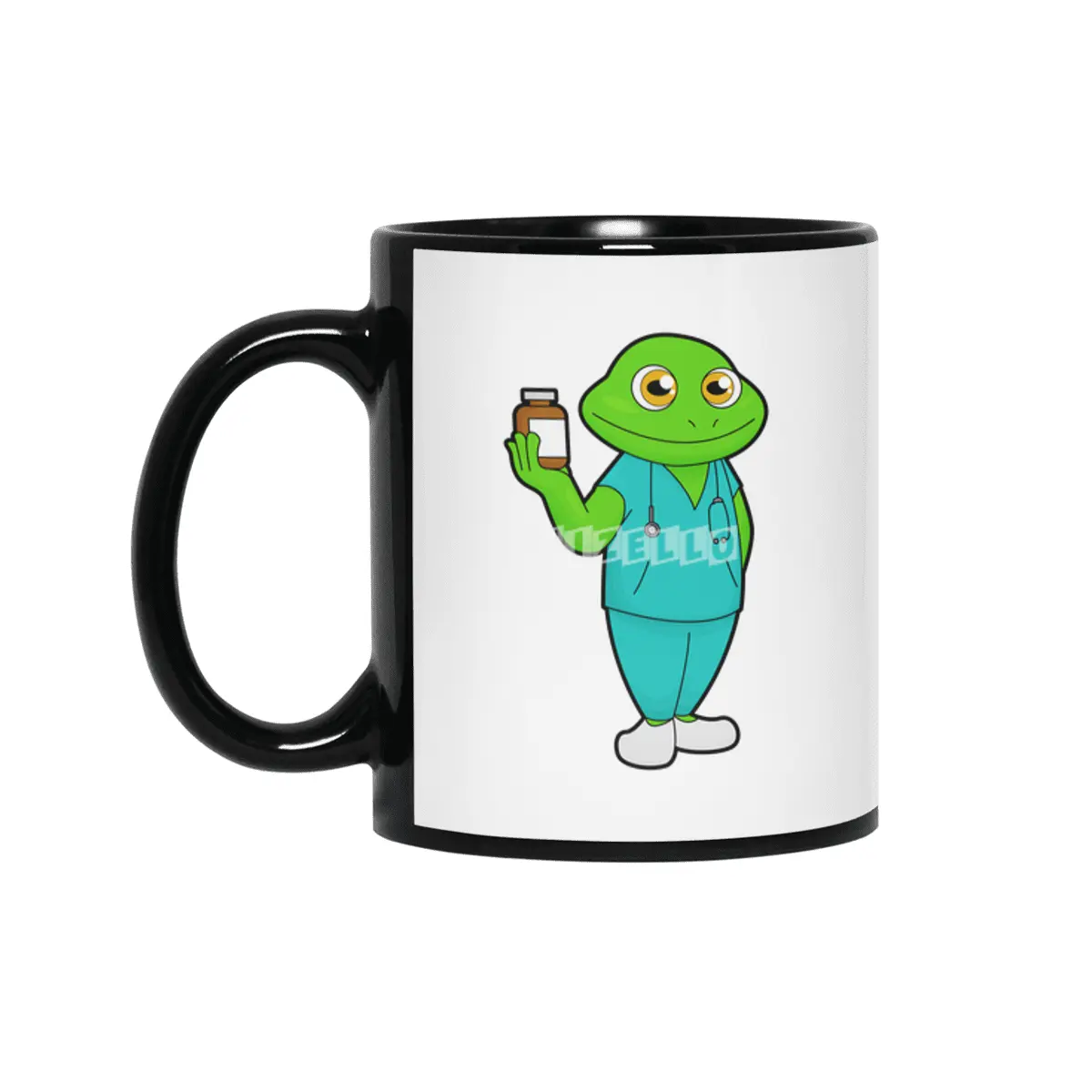 Frog as Nurse with Medicine & Stethoscope Siyah Kupa