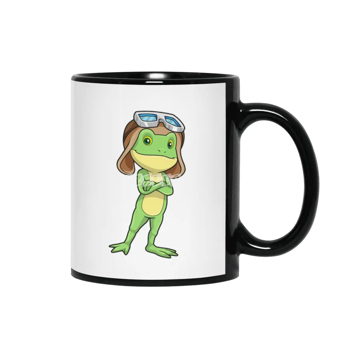 Frog as Pilot with Hat & Glasses Siyah Kupa