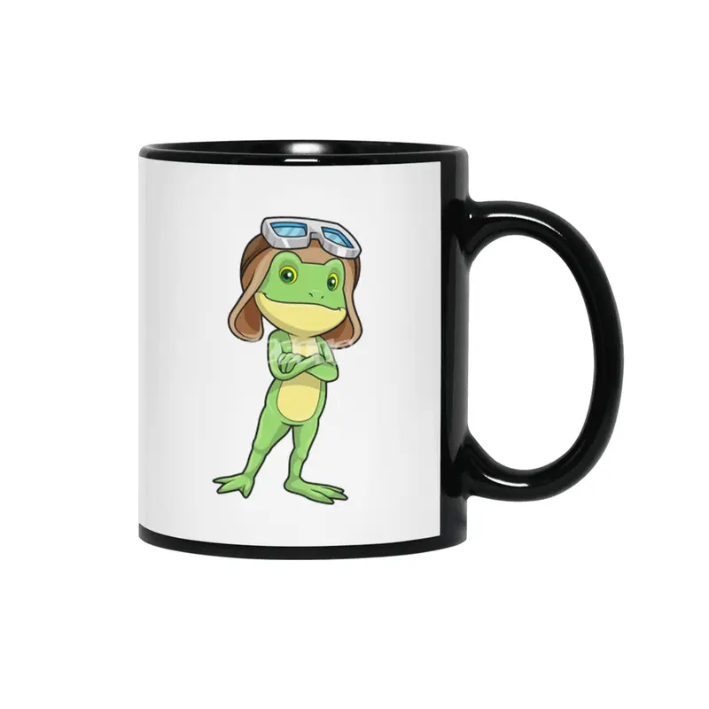 Frog as Pilot with Hat & Glasses Siyah Kupa