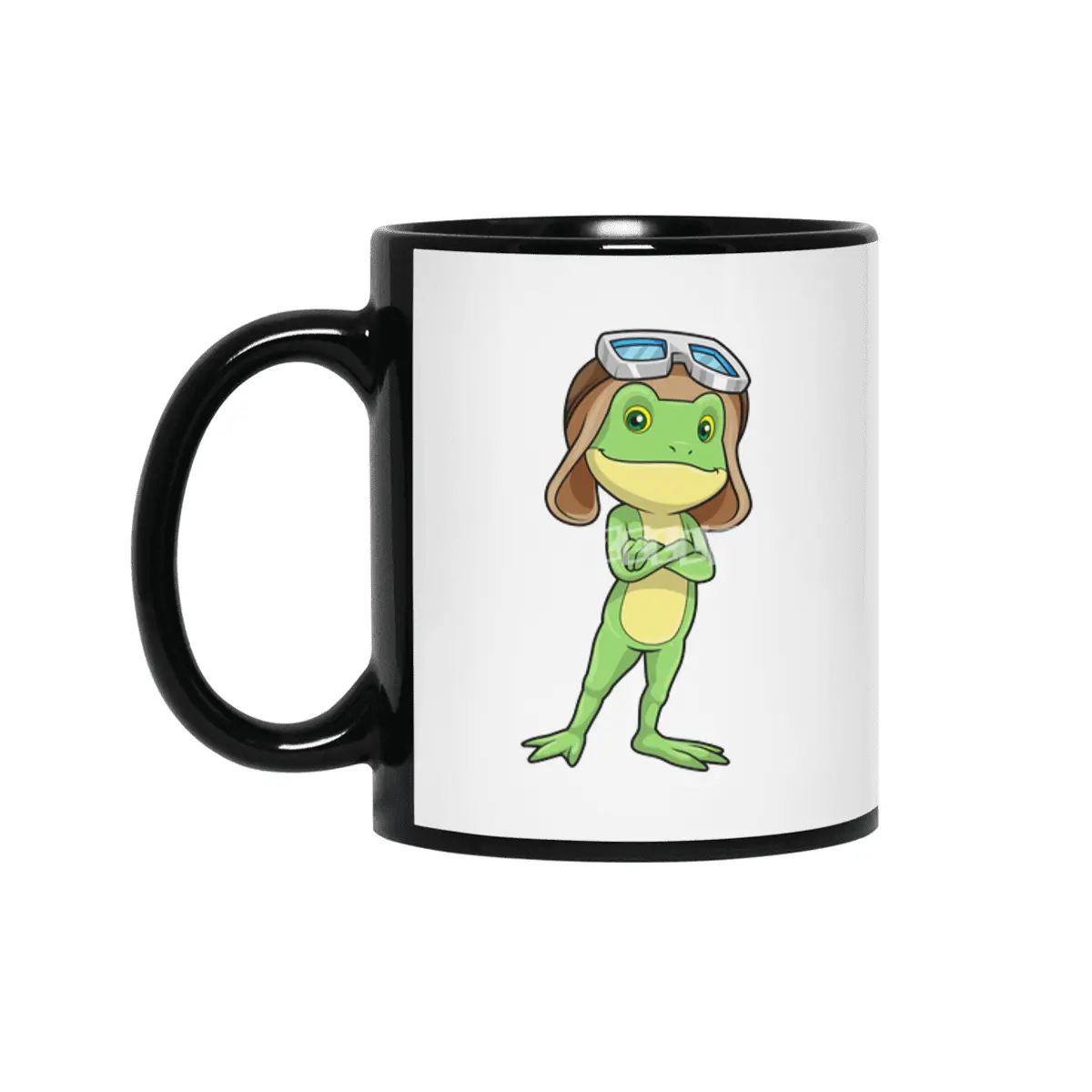 Frog as Pilot with Hat & Glasses Siyah Kupa