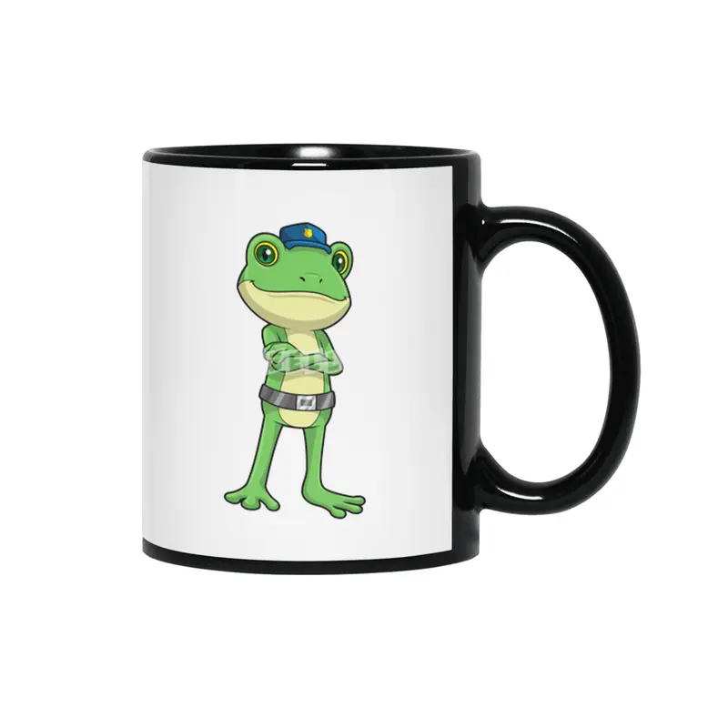 Frog as Police officer with Police hat Siyah Kupa