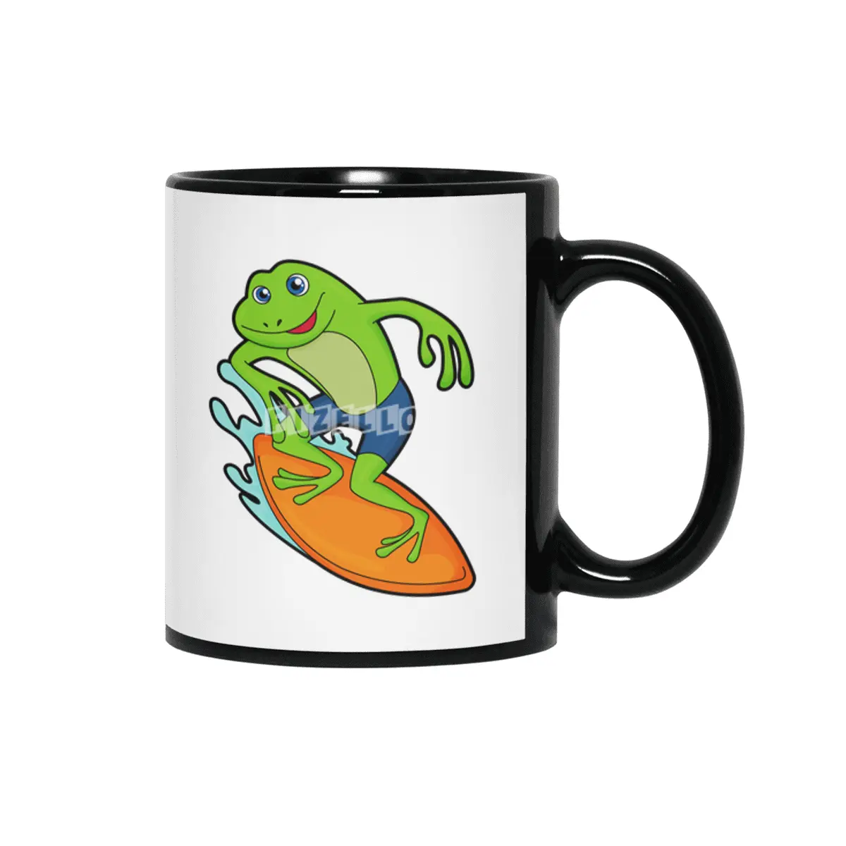Frog as Surfer with Surfboard Siyah Kupa