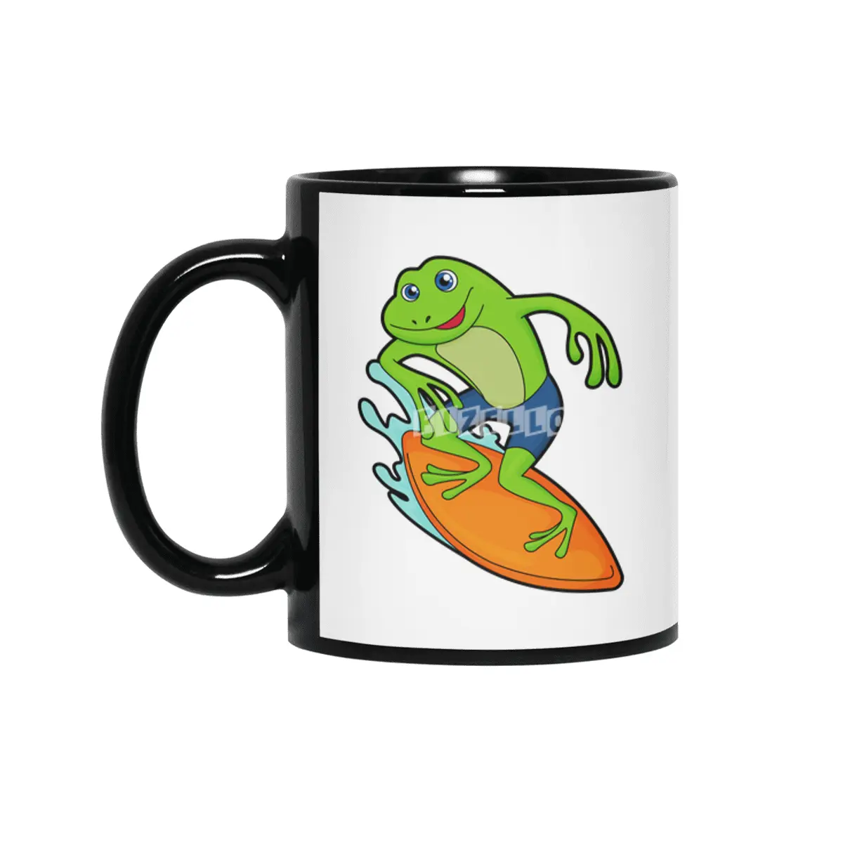 Frog as Surfer with Surfboard Siyah Kupa