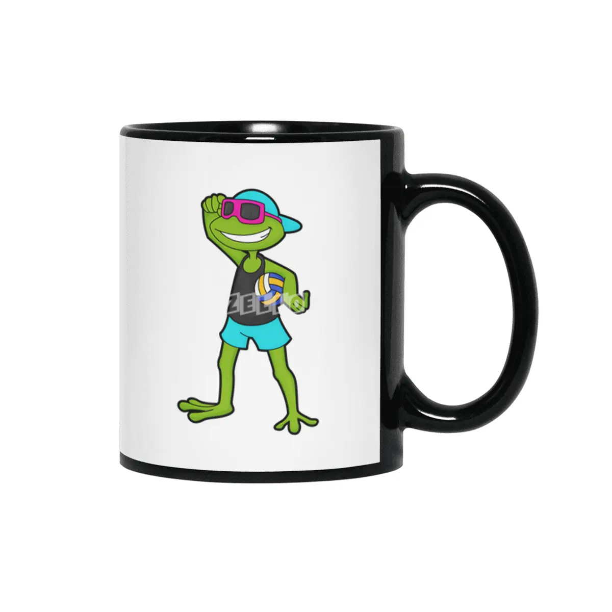 Frog as Volleyball player with Volleyball Siyah Kupa