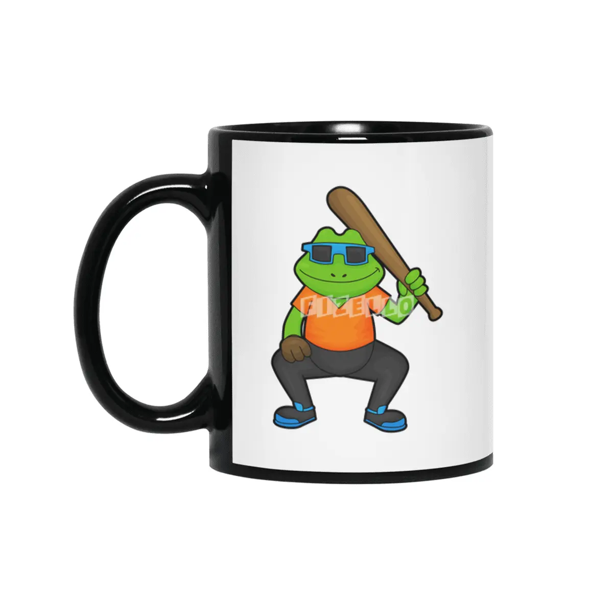 Frog at Baseball with Baseball bat & Sunglasses Siyah Kupa