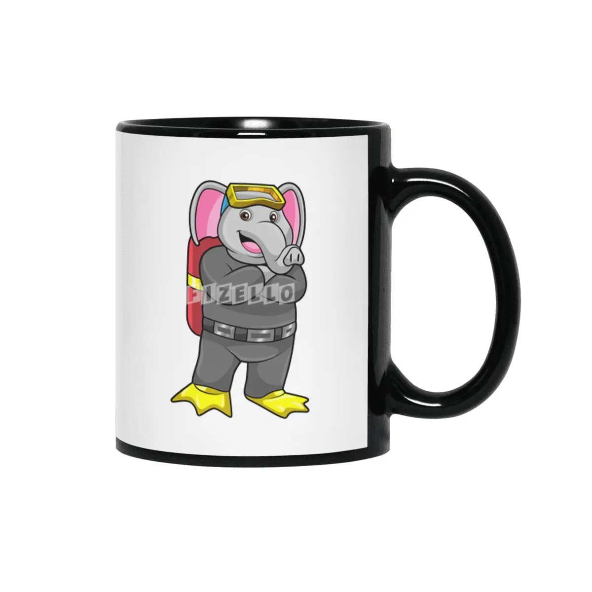 Elephant as Diver with Diving goggles Siyah Kupa