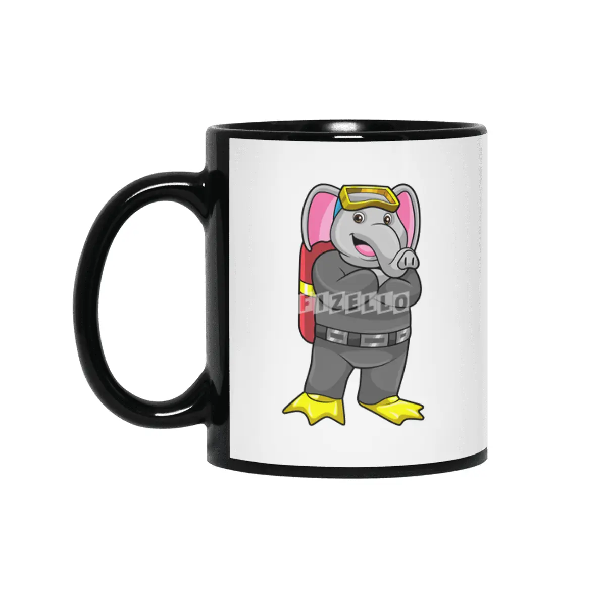 Elephant as Diver with Diving goggles Siyah Kupa
