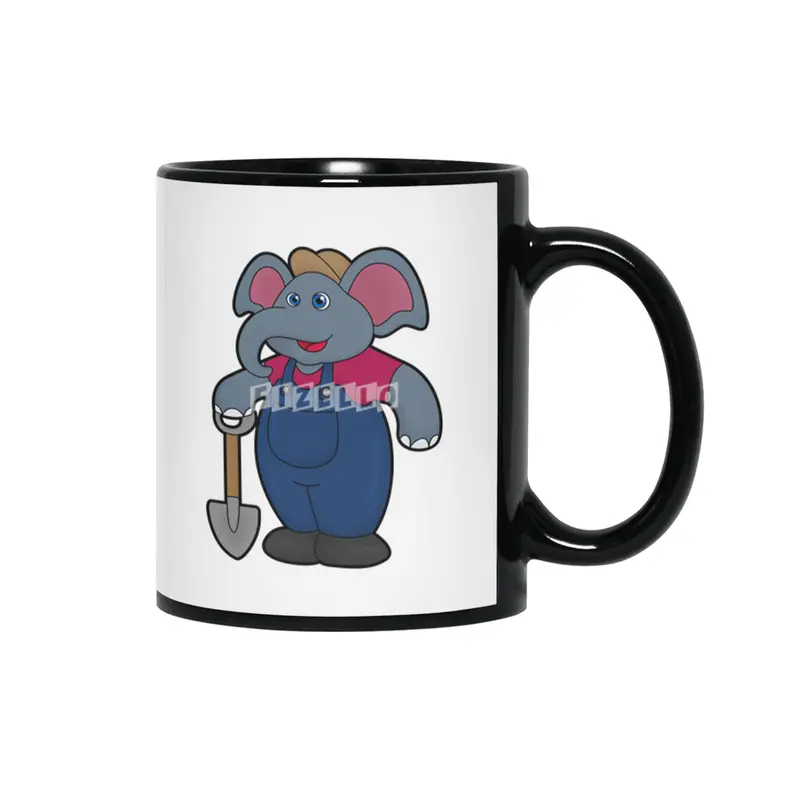 Elephant as Farmer with Shovel Siyah Kupa