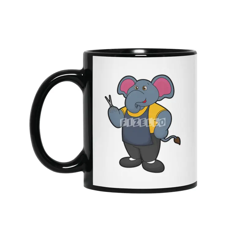Elephant as Hairdresser with Scissors Siyah Kupa