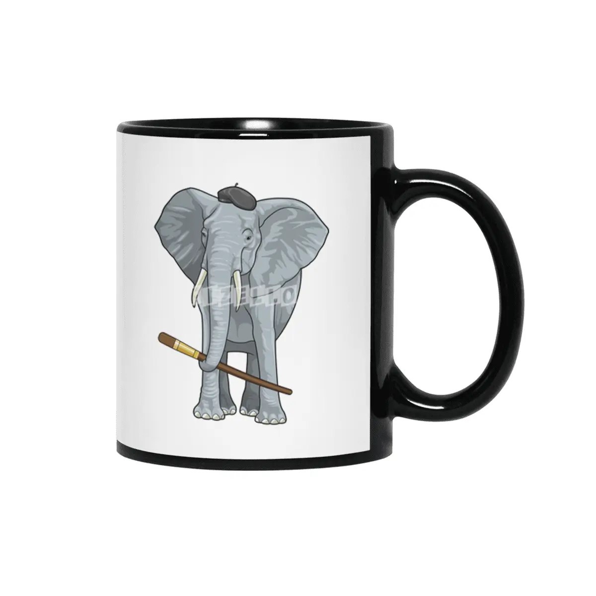 Elephant as Painter with Paint brush Siyah Kupa