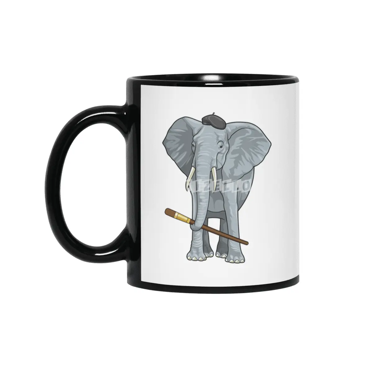 Elephant as Painter with Paint brush Siyah Kupa