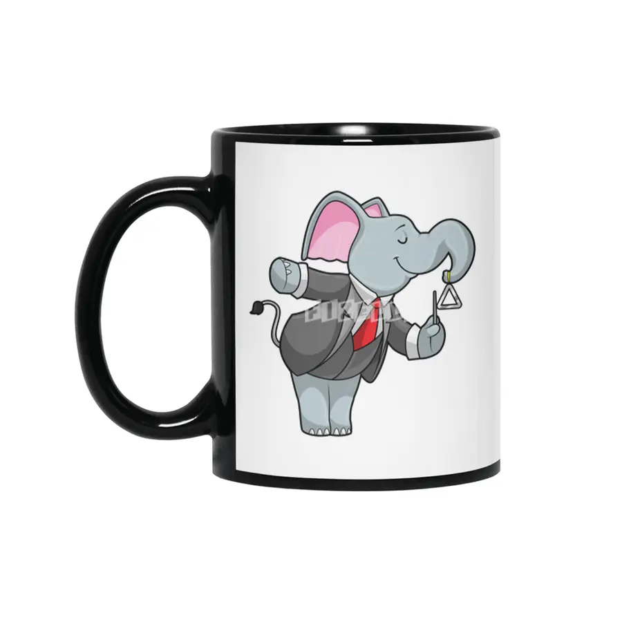 Elephant at Music with Triangle Siyah Kupa