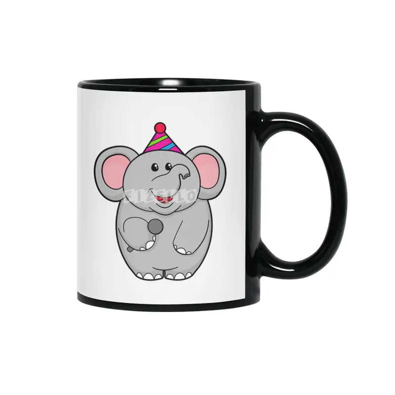 Elephant at Party with Microphone Siyah Kupa