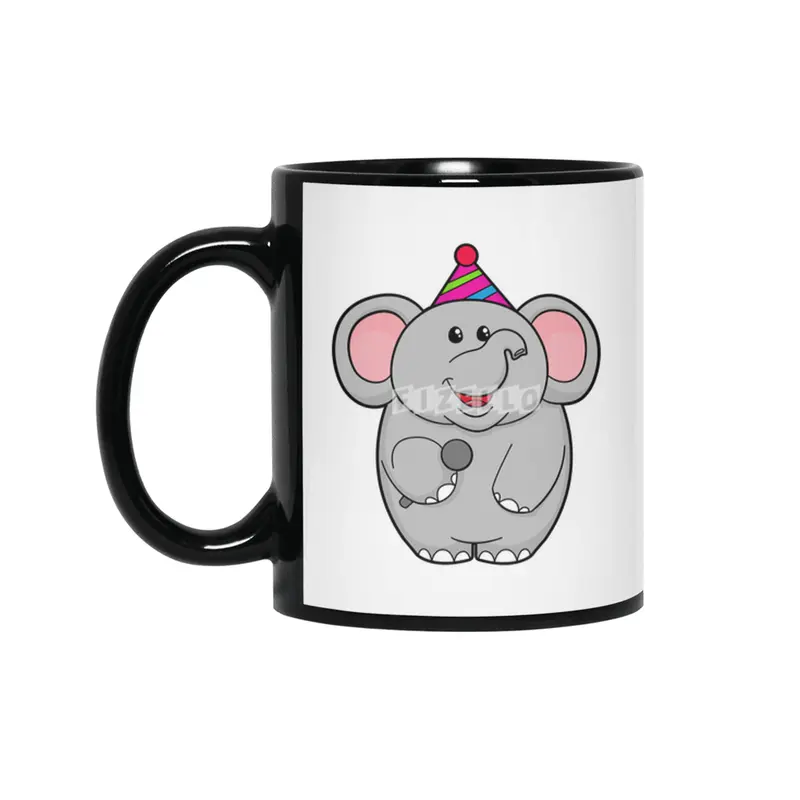 Elephant at Party with Microphone Siyah Kupa