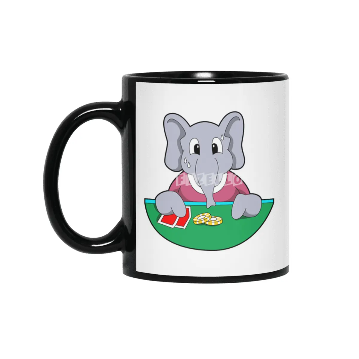 Elephant at Poker with Cards Siyah Kupa