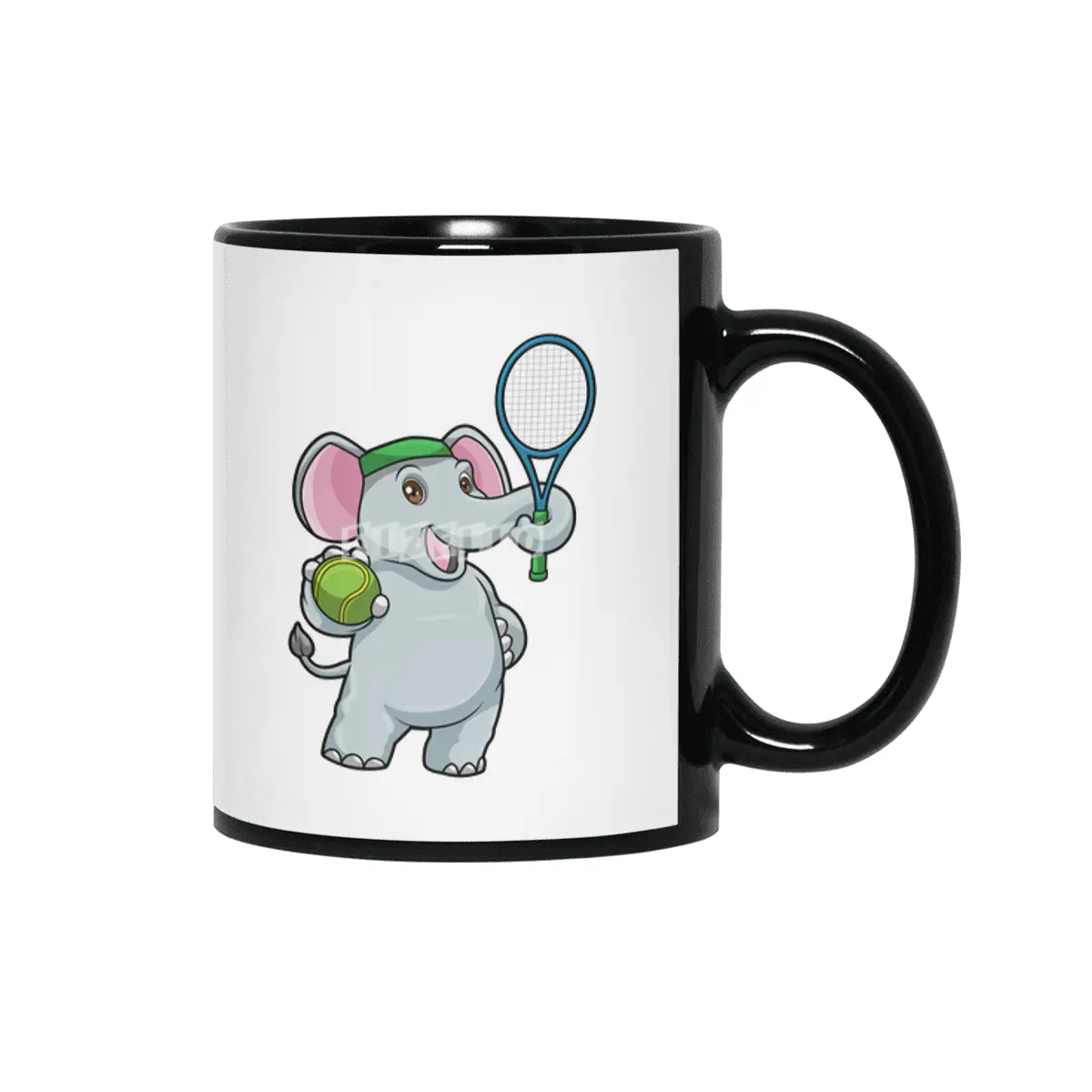 Elephant at Tennis with Tennis racket & Ball Siyah Kupa