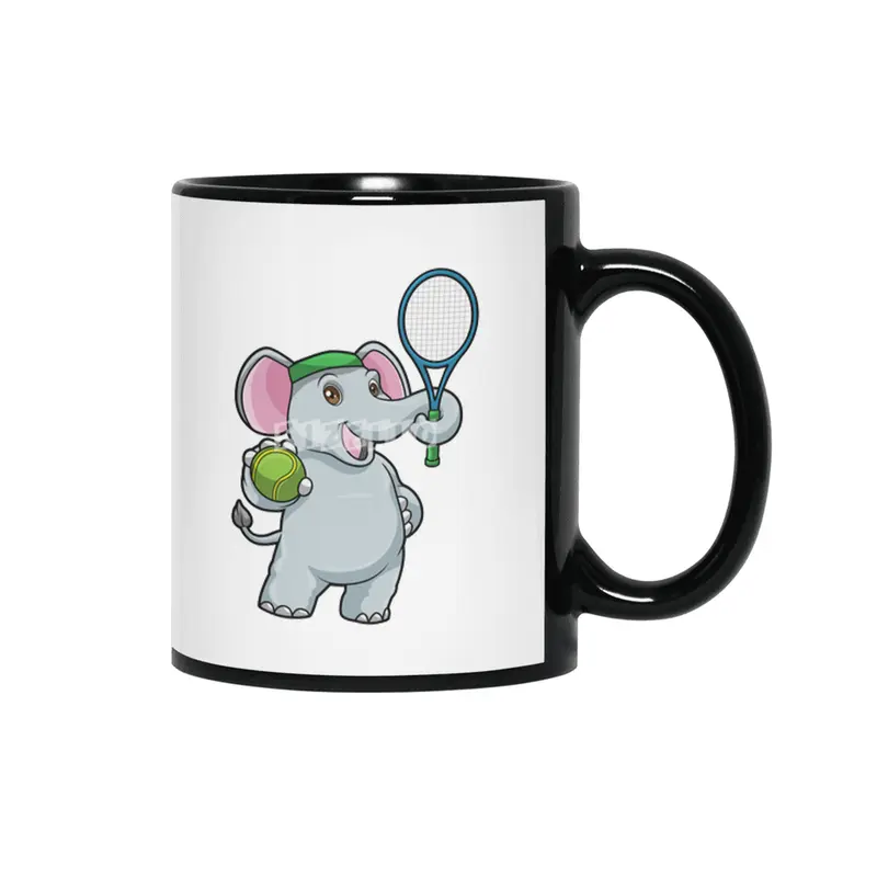Elephant at Tennis with Tennis racket & Ball Siyah Kupa