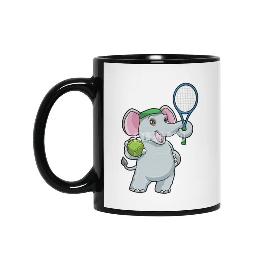 Elephant at Tennis with Tennis racket & Ball Siyah Kupa