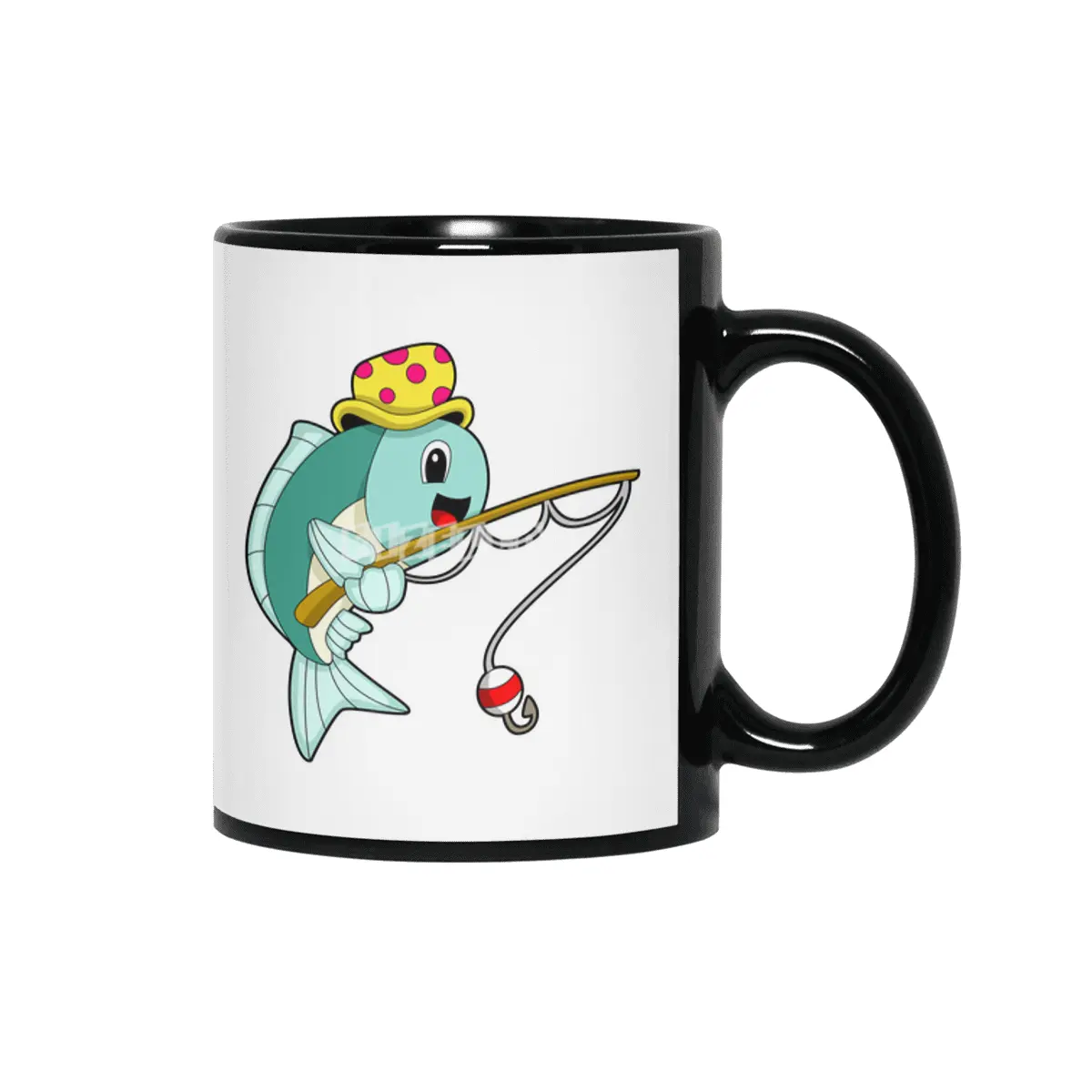 Fish at Fishing with Fishing rod & Hat Siyah Kupa