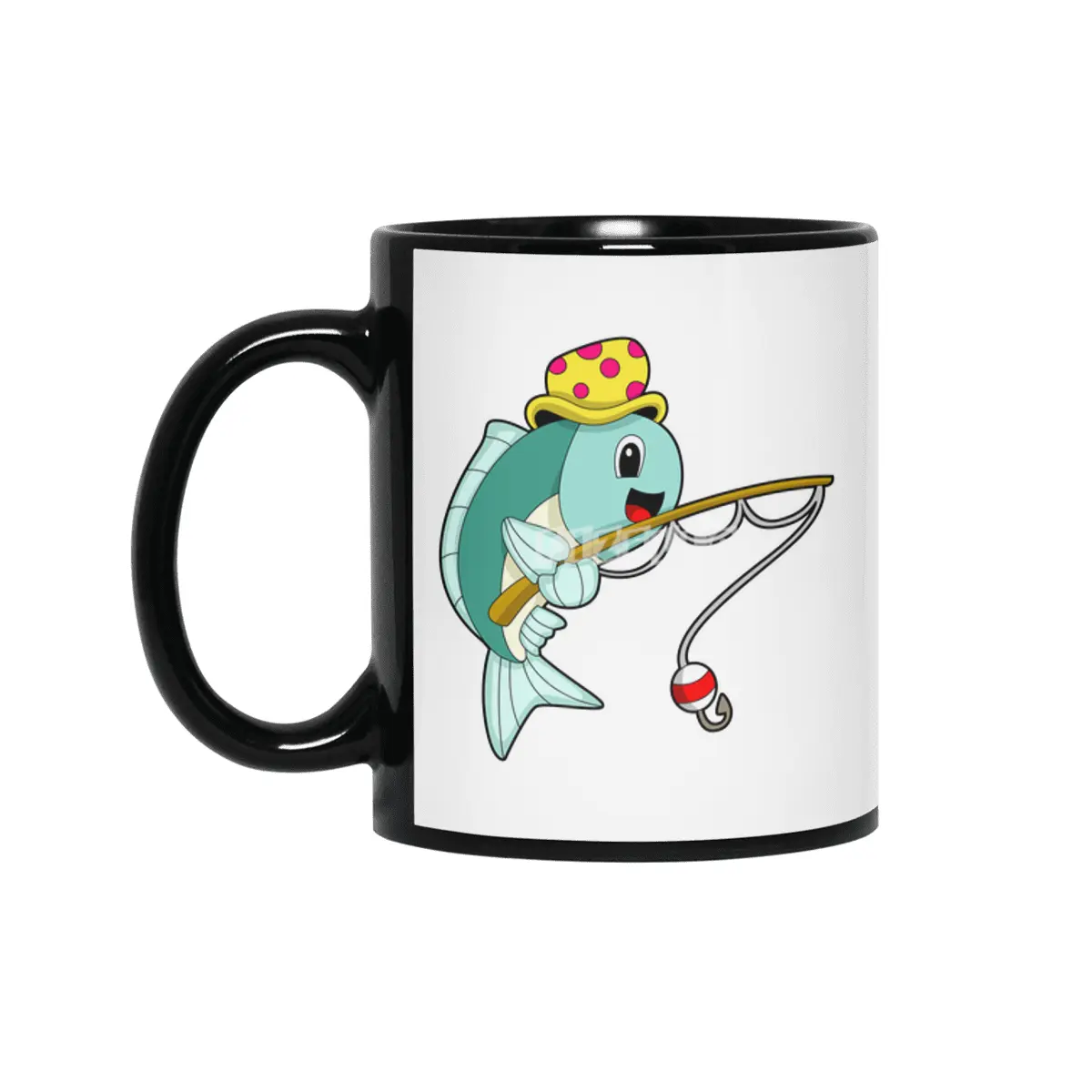 Fish at Fishing with Fishing rod & Hat Siyah Kupa