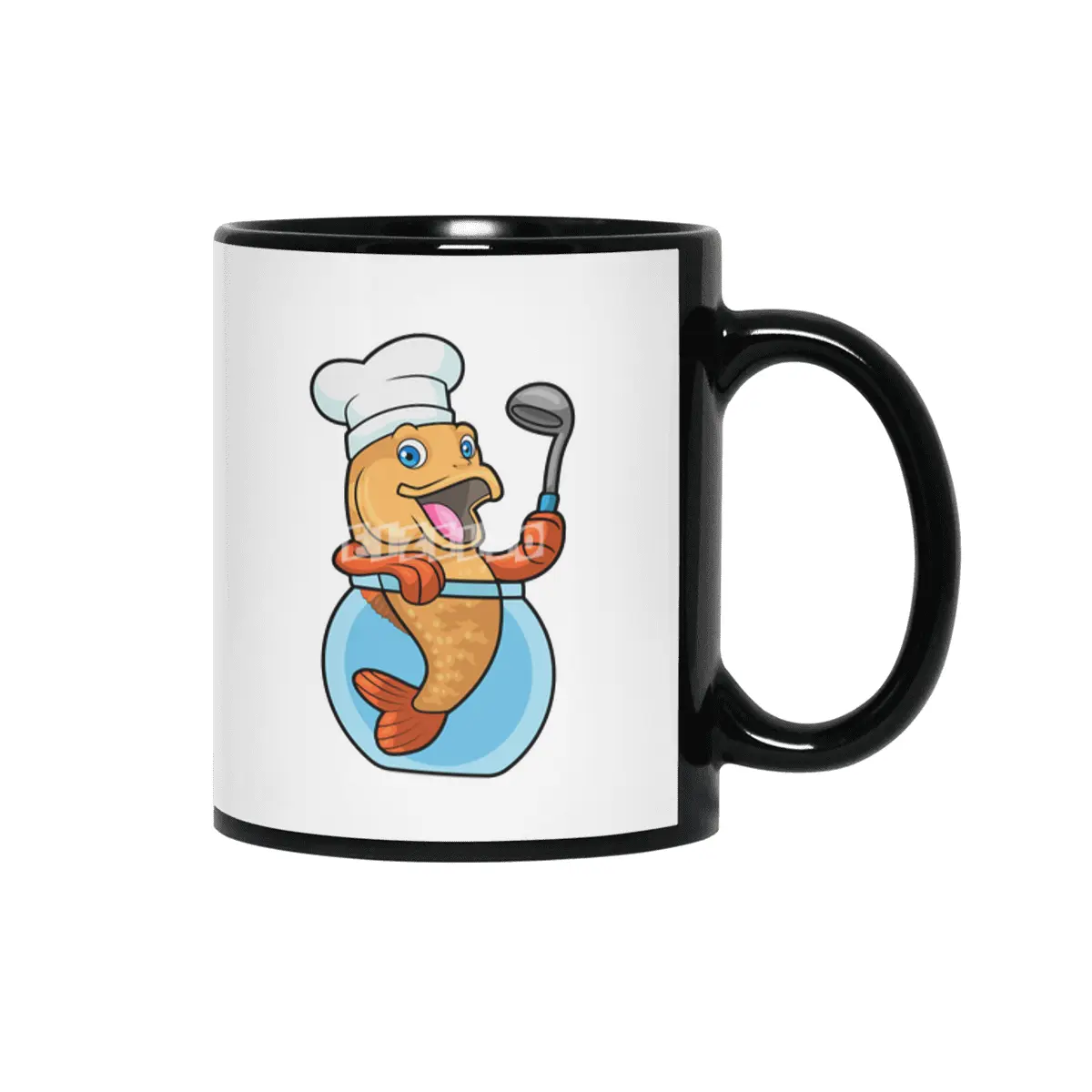 Fish in Glass as Cook with Soup spoon Siyah Kupa