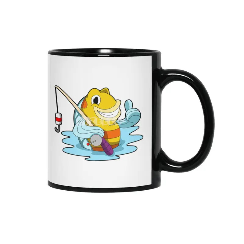 Fish with Fishing rod in Water Siyah Kupa