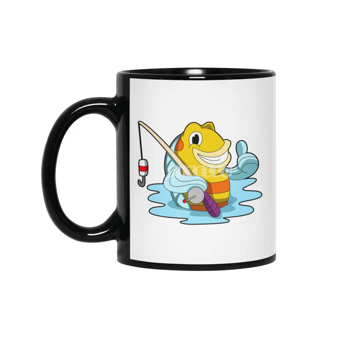 Fish with Fishing rod in Water Siyah Kupa