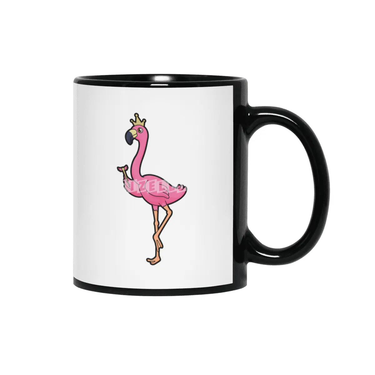 Flamingo as King with Crown & Staff Siyah Kupa