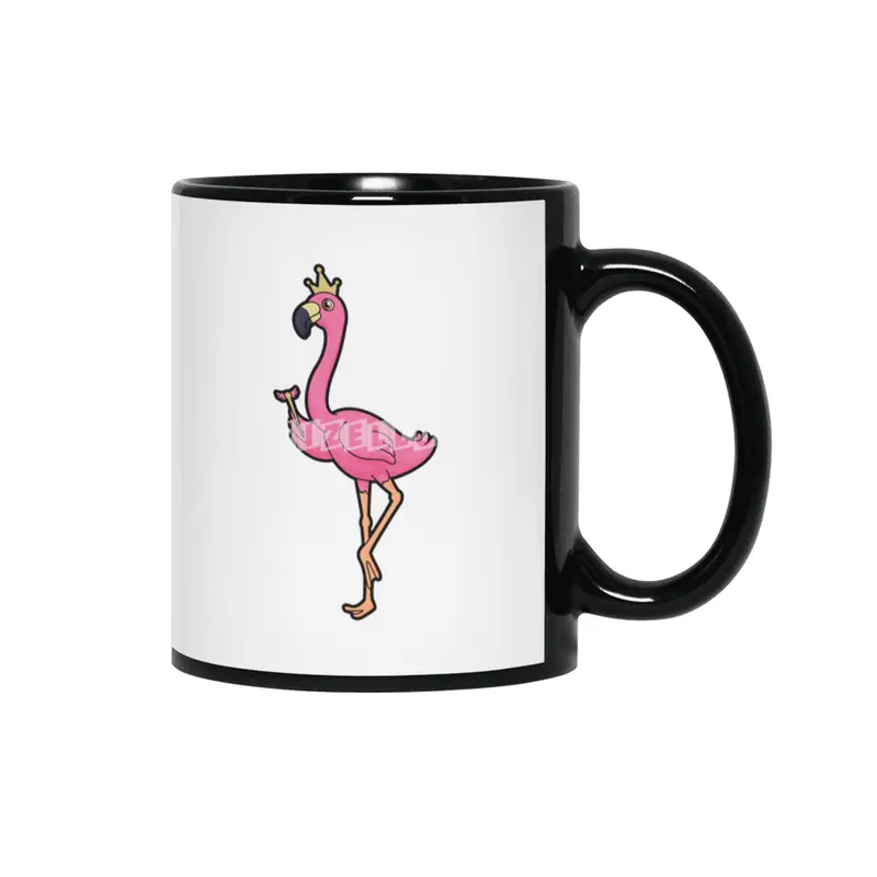 Flamingo as King with Crown & Staff Siyah Kupa