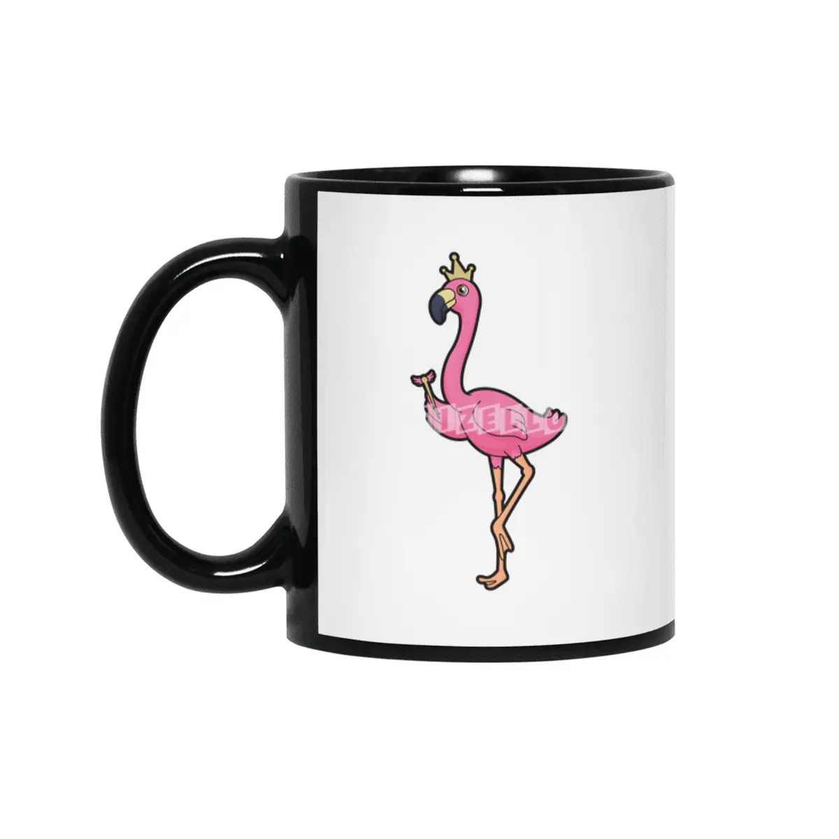 Flamingo as King with Crown & Staff Siyah Kupa