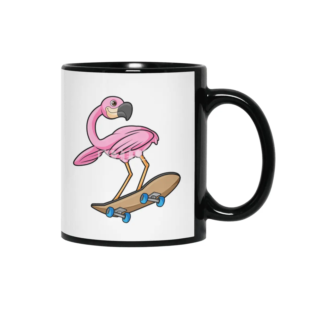 Flamingo as Skater with Skateboard Siyah Kupa