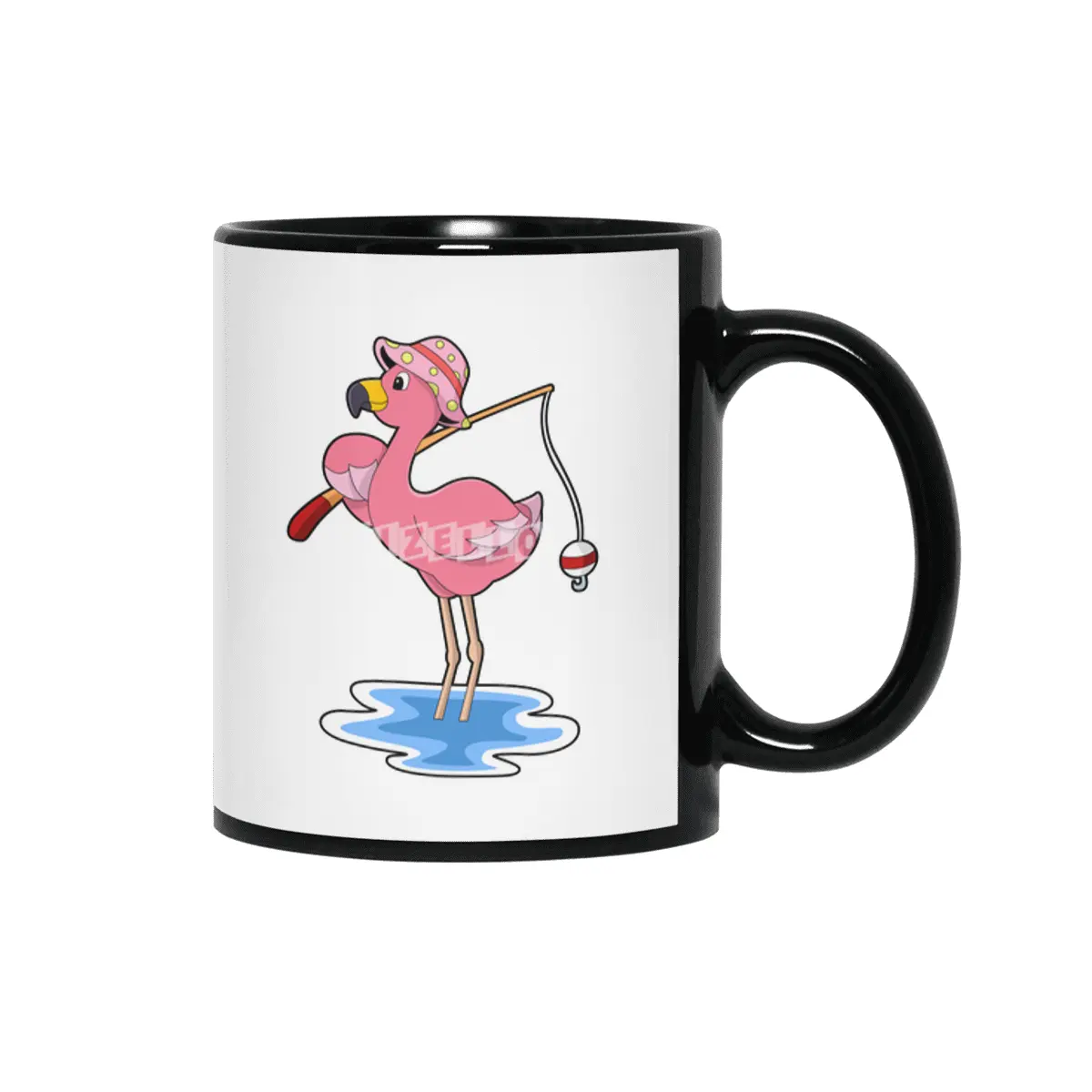 Flamingo at Fishing with Fishing rod Siyah Kupa