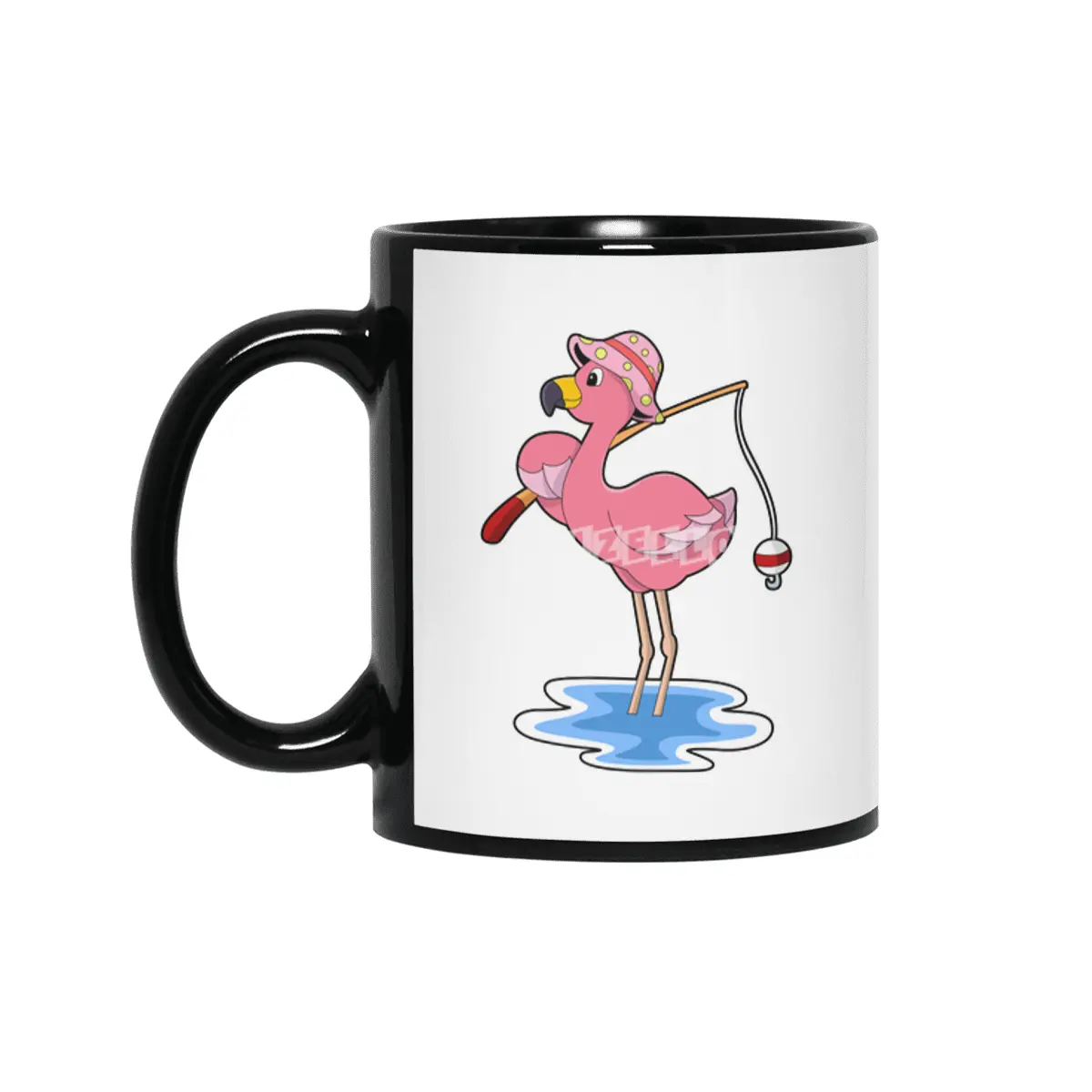 Flamingo at Fishing with Fishing rod Siyah Kupa