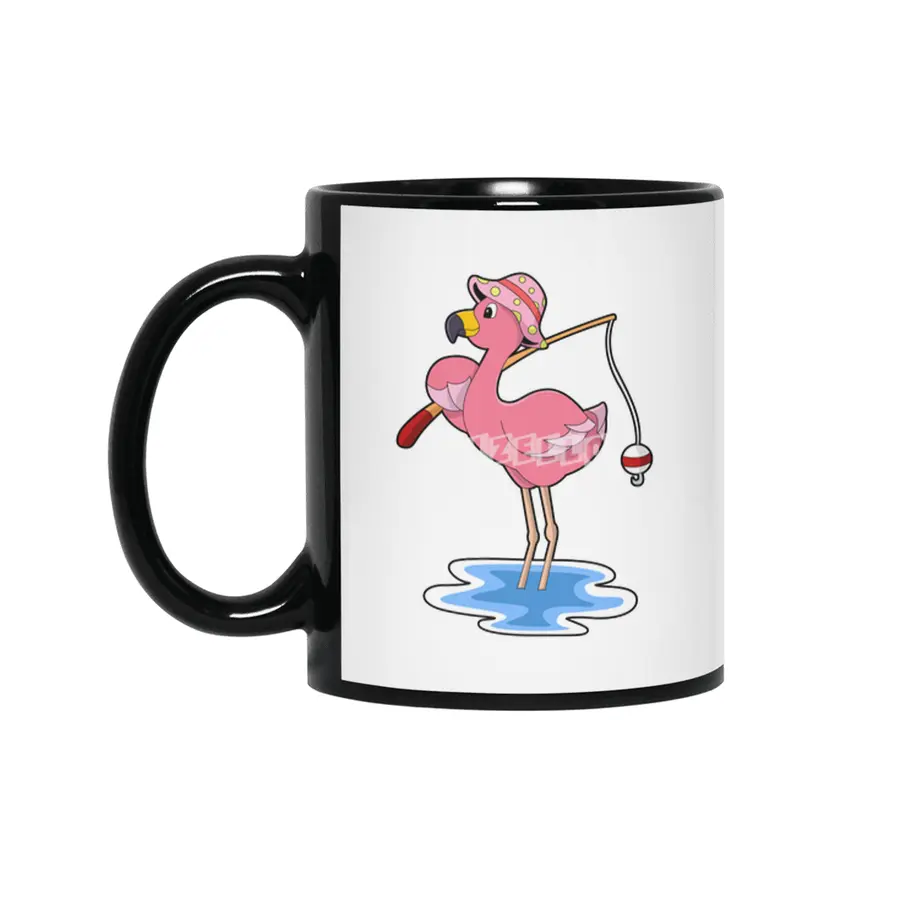 Flamingo at Fishing with Fishing rod Siyah Kupa