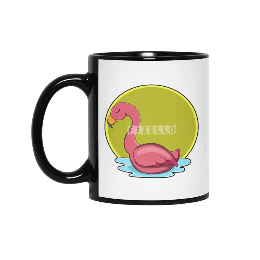 Flamingo in Water with Sun Siyah Kupa
