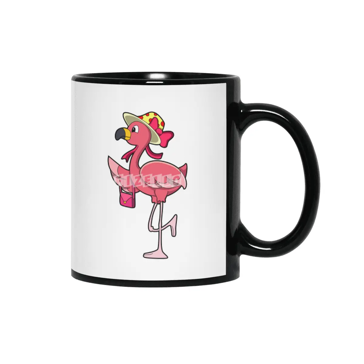 Flamingo with Handbag & Hat Siyah Kupa