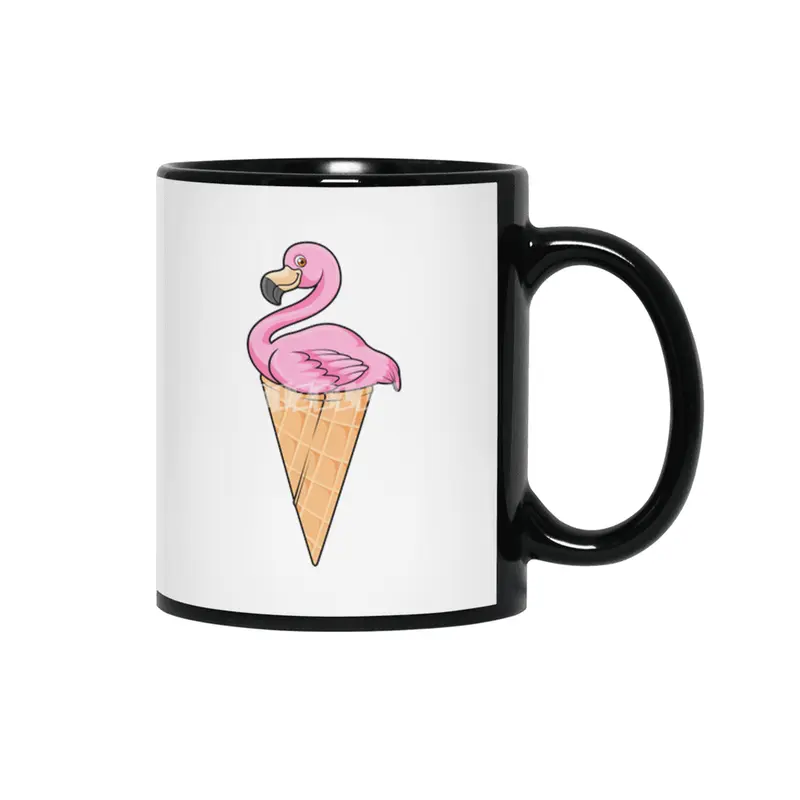 Flamingo with Waffle of Ice cream Siyah Kupa