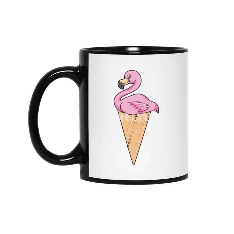 Flamingo with Waffle of Ice cream Siyah Kupa