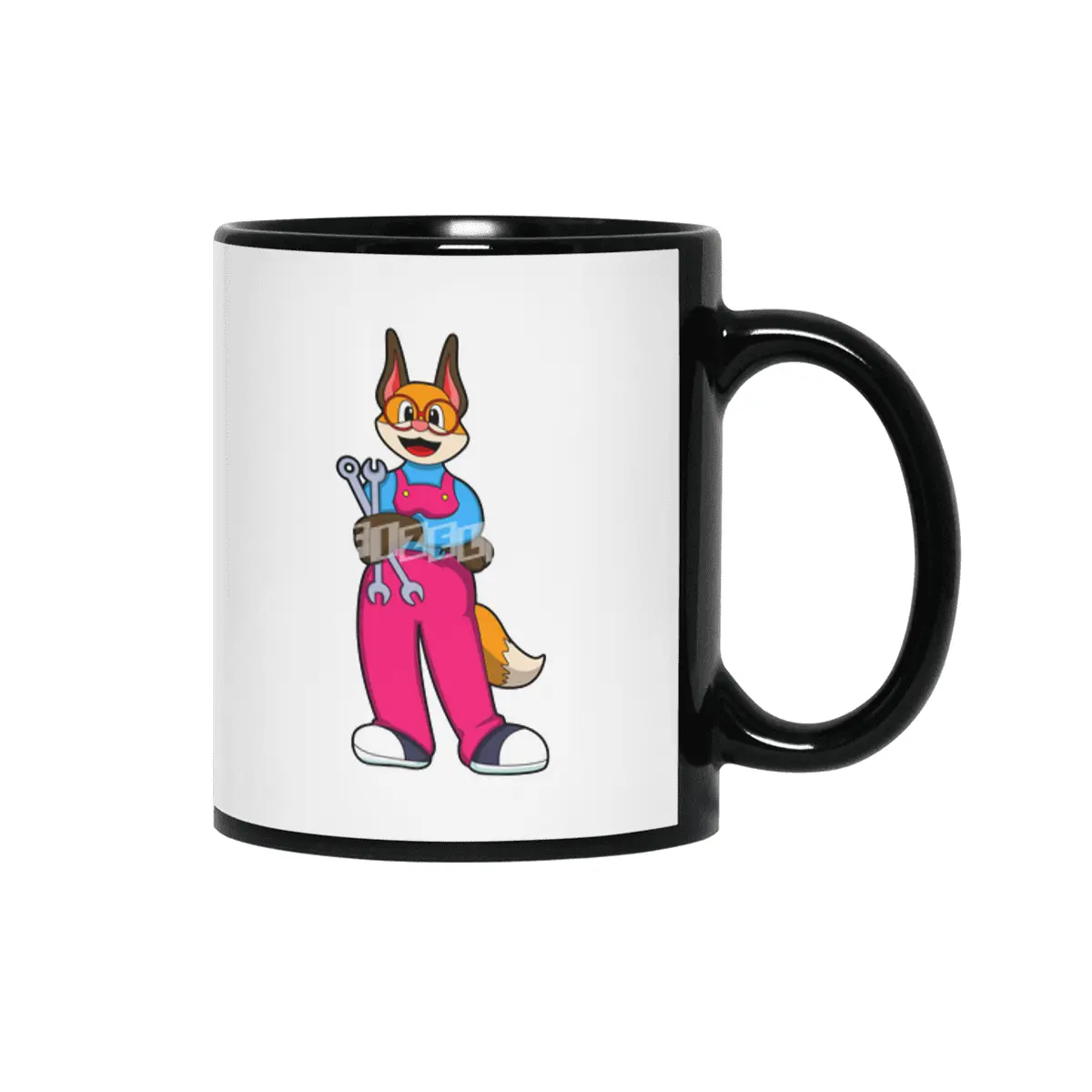 Fox as Craftsman with Tools Siyah Kupa