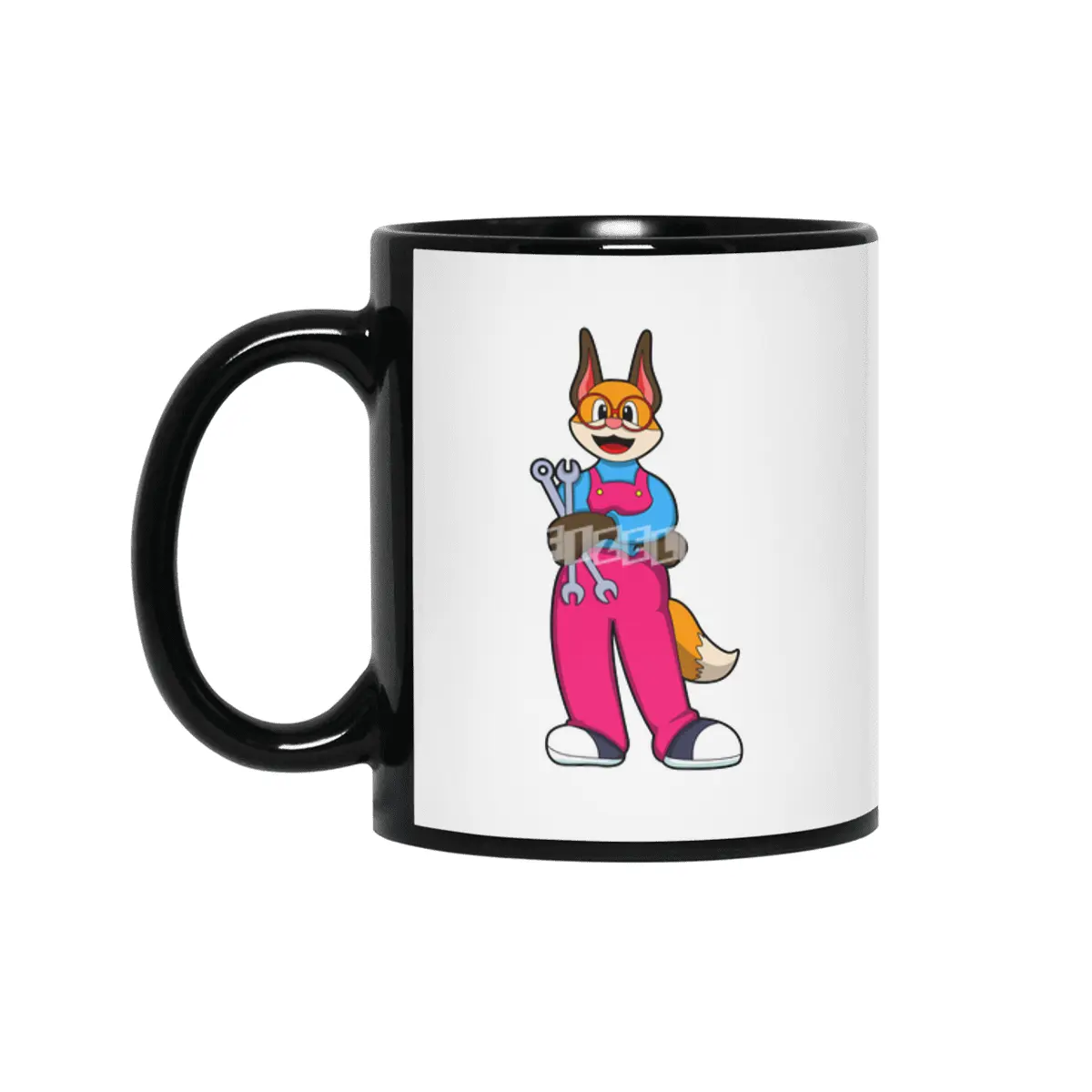 Fox as Craftsman with Tools Siyah Kupa