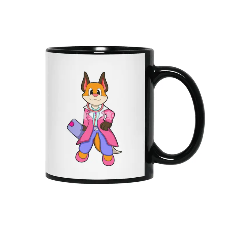 Fox as Doctor with Stethoscope Siyah Kupa