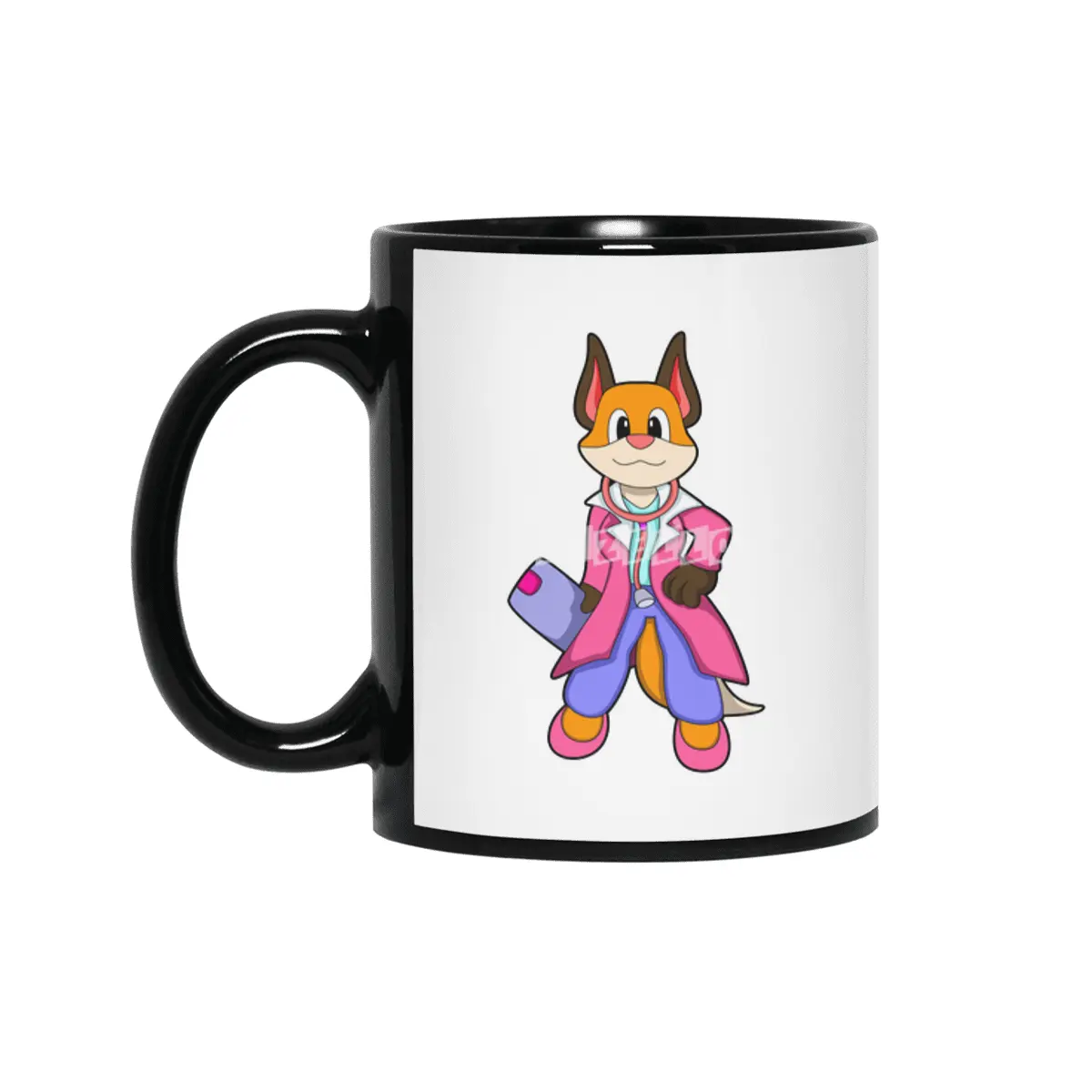 Fox as Doctor with Stethoscope Siyah Kupa