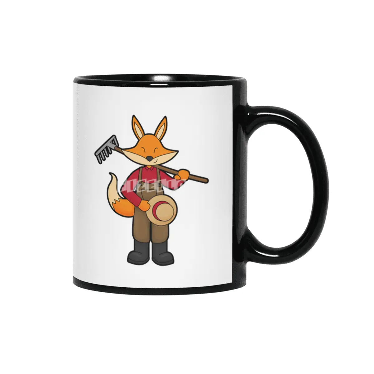 Fox as Farmer with Rake & Hat Siyah Kupa