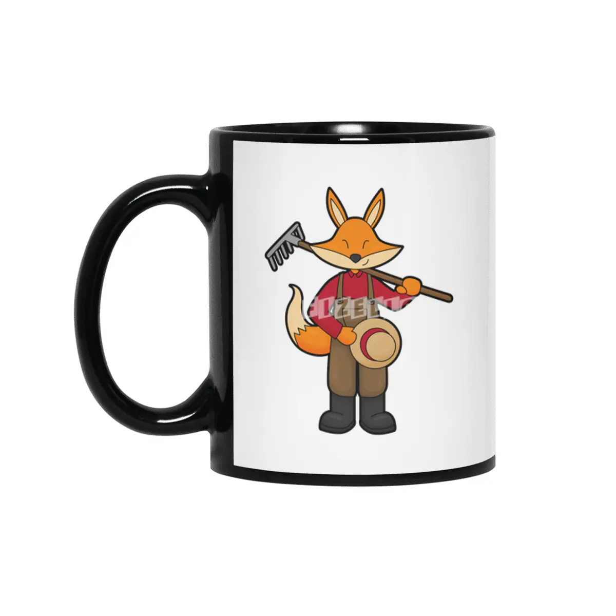 Fox as Farmer with Rake & Hat Siyah Kupa